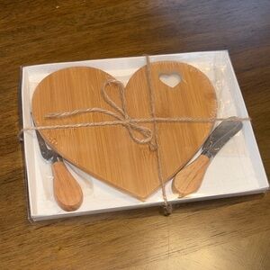 Heart-Shaped Bamboo Cheese Board with Knives